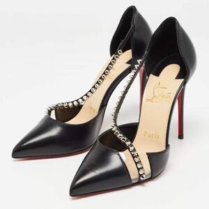 Christian Louboutin Black Leather Spike Cross D'orsay Pumps